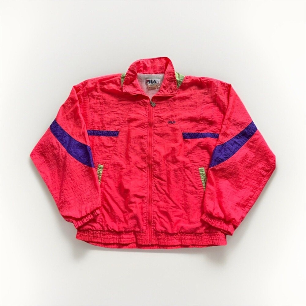 FILA VTG Women's 80s Colorblock Full Zip Windbreaker Jacket Pockets 10‎